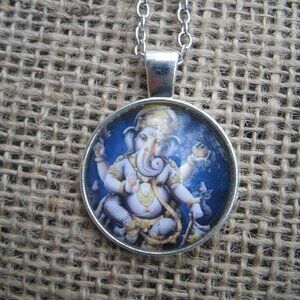 Ganesha Glass Cabochon Pendant Necklace
